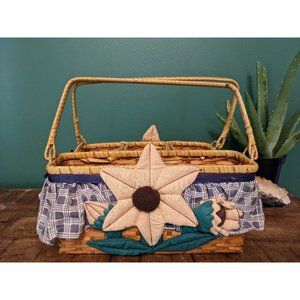 Vintage Sewing/Crafting Basket with Quilted Sunflowers
